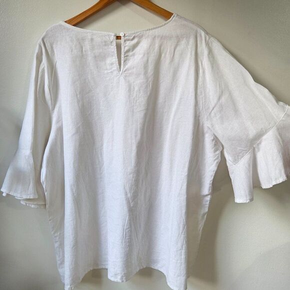 EUC CYNTHIA ROWLEY WHITE LINEN BLEND WHITE BELL SLEEVES TOP SIZE 1X - Picture 4 of 15